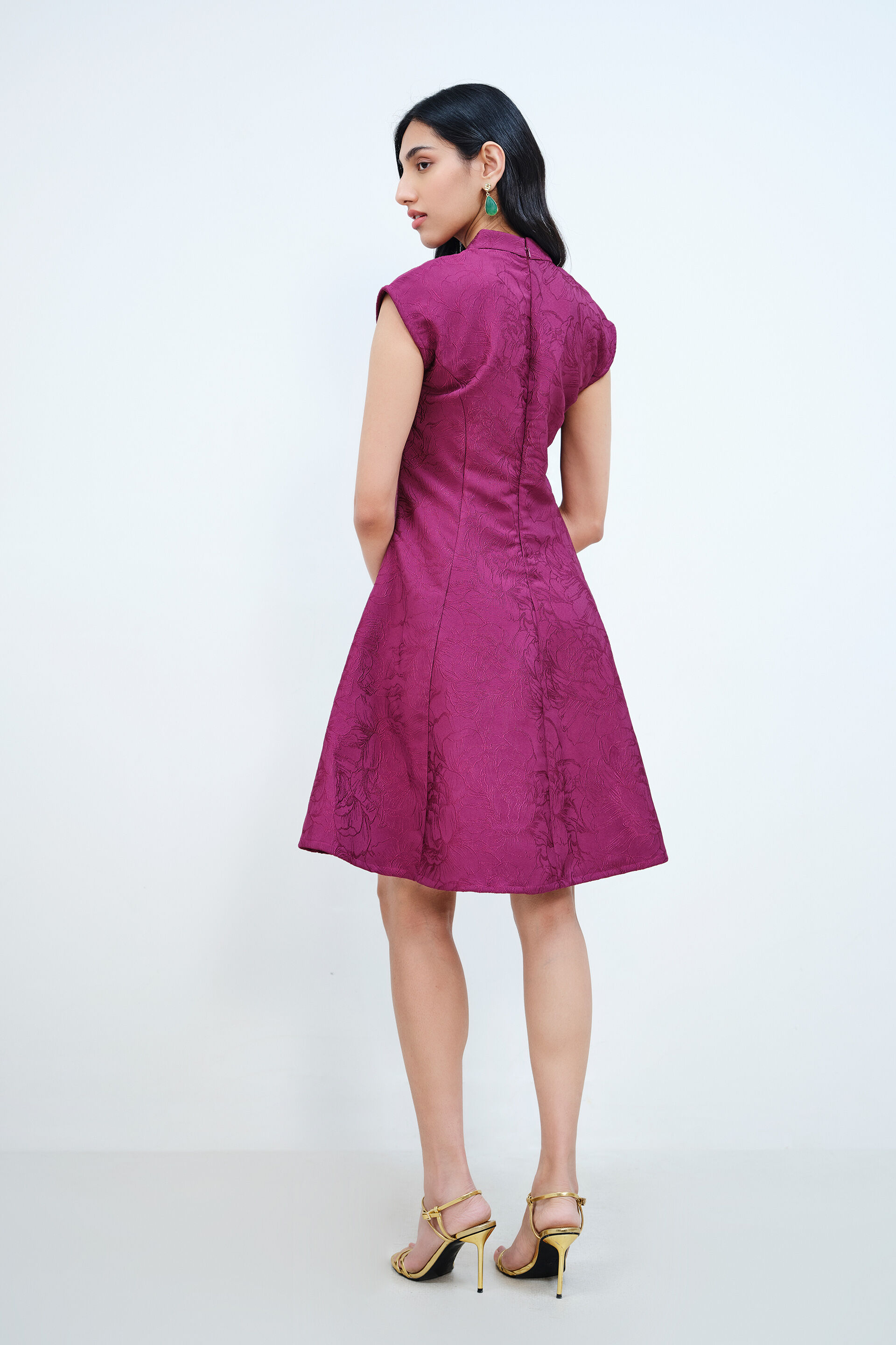 Aubergine Panelled Short Dress, Purple, image 5